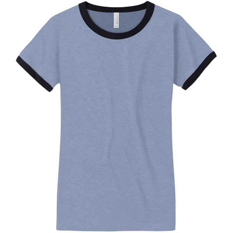 Bella Ladies Heather Ringer T-Shirt - Heather Blue/Navy