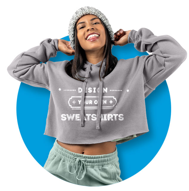 Model wearing a custom printed hoodie