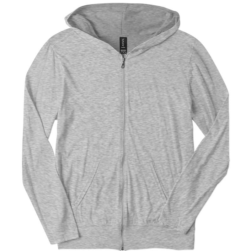 Anvil Triblend Hooded Zip T-Shirt - Heather Grey