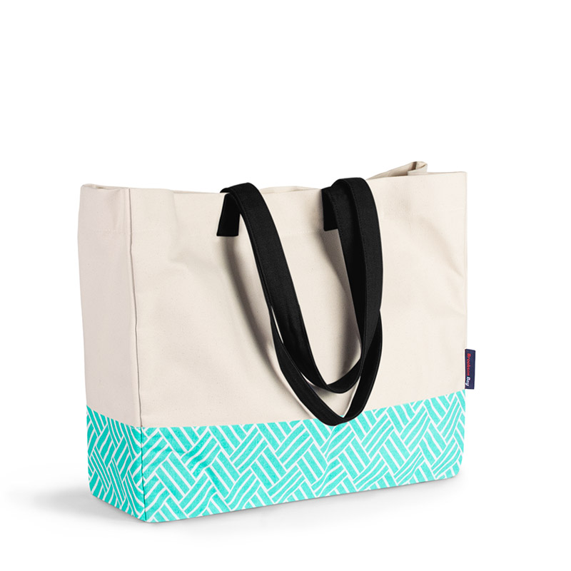 Brookson Bay Patterned Bottom Beach Tote - Natural/Aqua