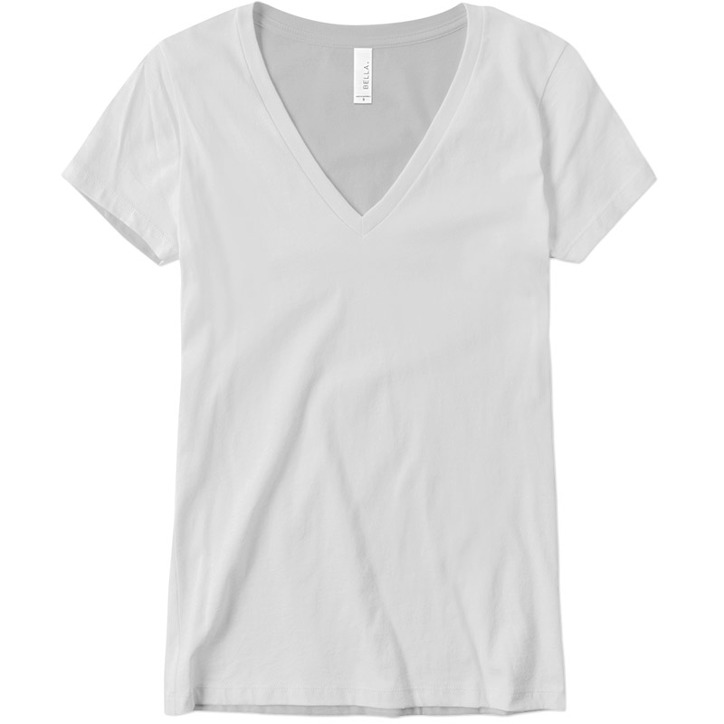 Bella Ladies Deep V-Neck Jersey Tee - White