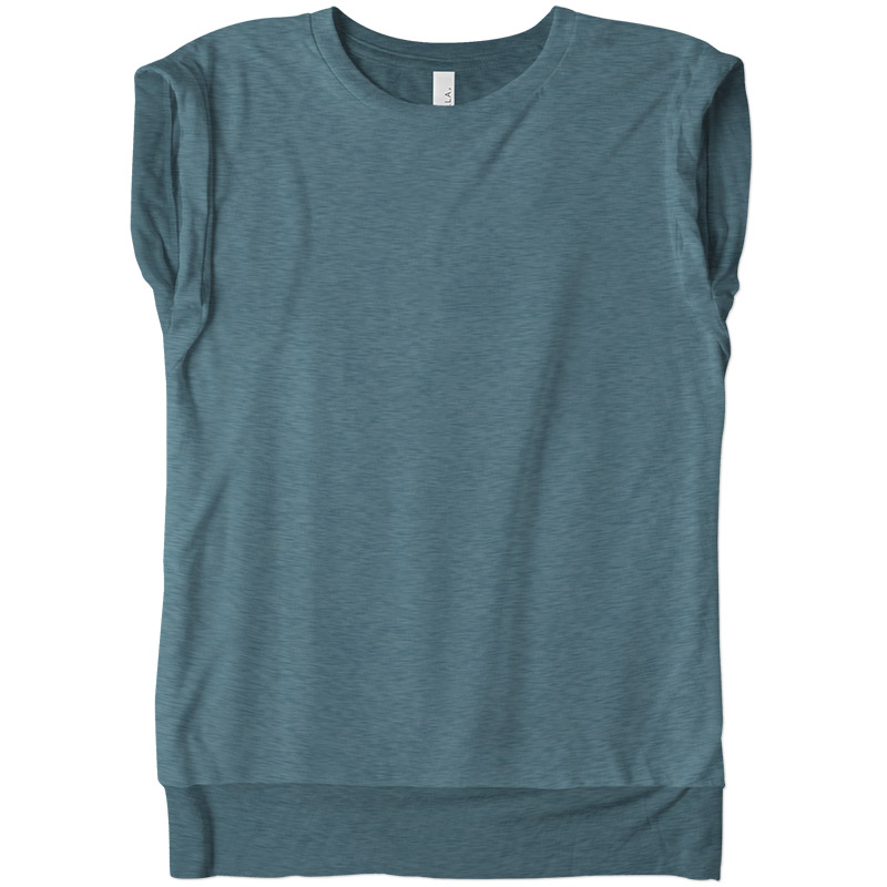 Bella Ladies Flowy Rolled Cuff Muscle Tee - Heather Deep Teal