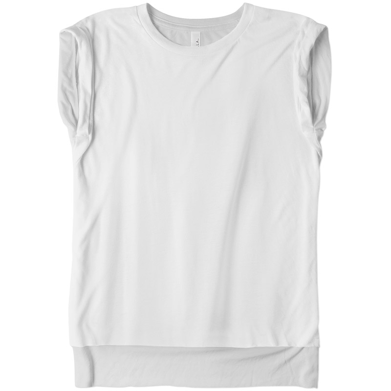 Bella Ladies Flowy Rolled Cuff Muscle Tee - White