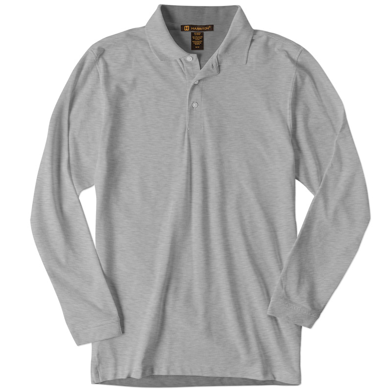 Harriton Longsleeve Polo - Grey Heather