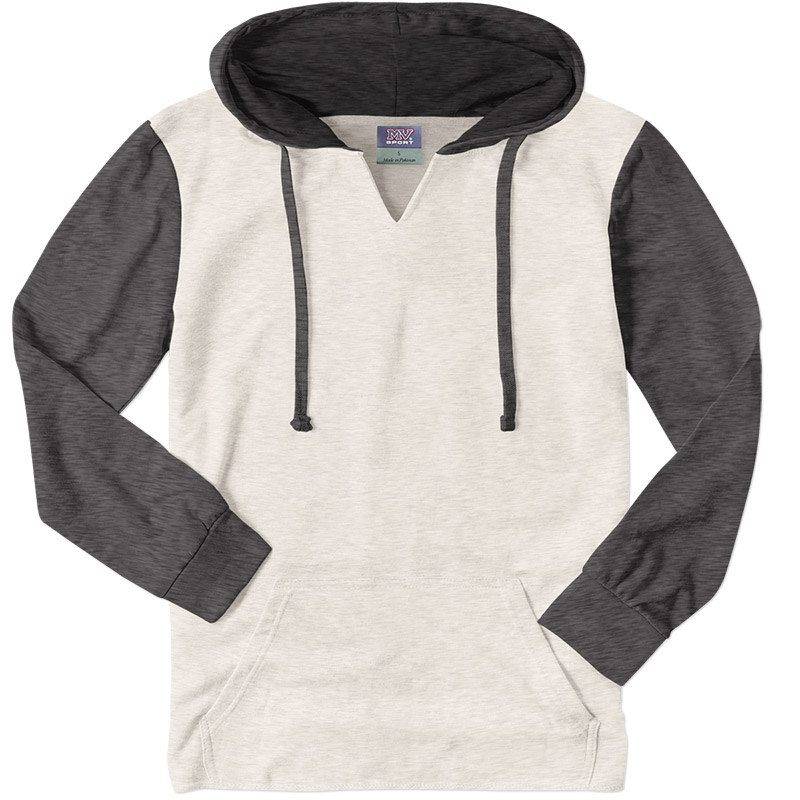 MV Sport Ladies French Terry Colorblock Pullover - Charcoal/Oatmeal
