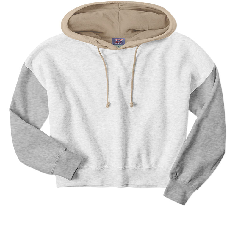 MV Sport Ladies Colorblock Crop Hooded Sweatshirt - Grey Heather