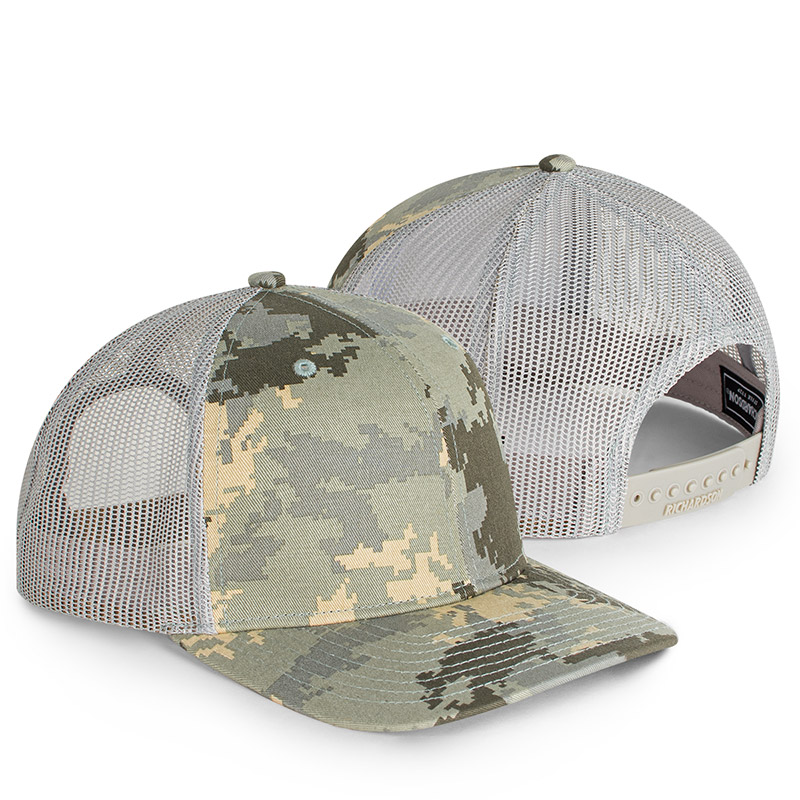 Richardson Patterned Trucker Snapback Cap - Military Digital Camo/Light Green