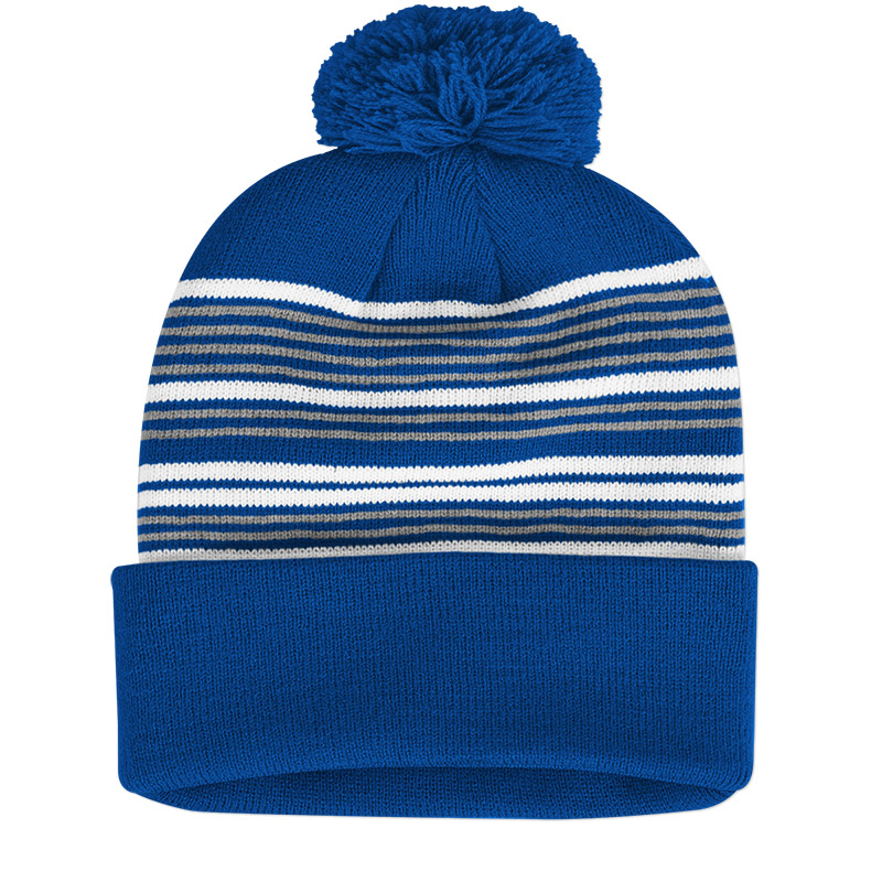 Sportsman Striped Pom-Pom Knit Cap - Royal/White/Grey