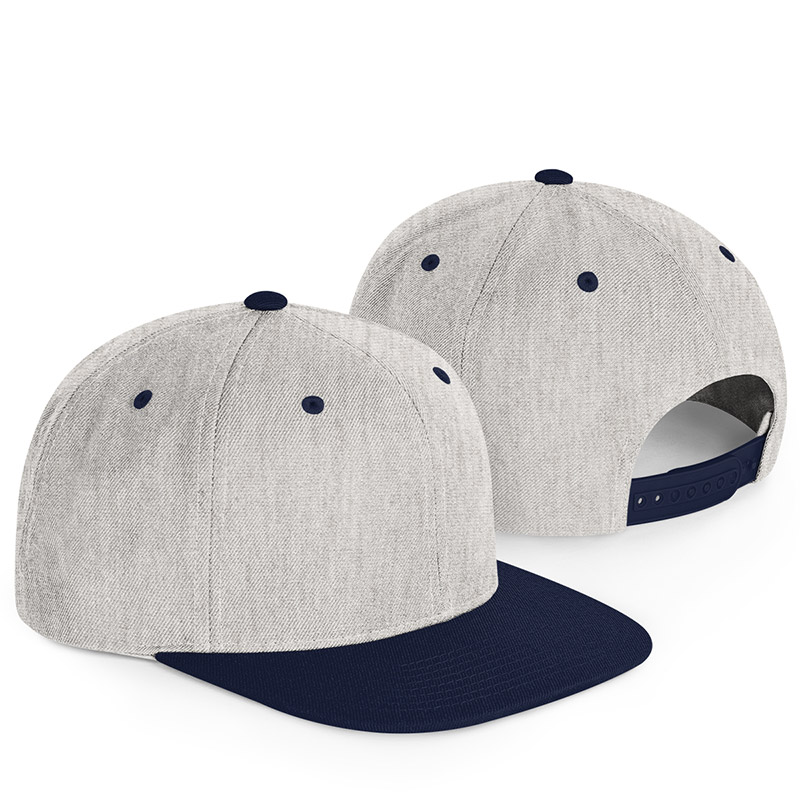 Sport Tek Flat Bill Snapback Cap - Heather Grey/True Navy